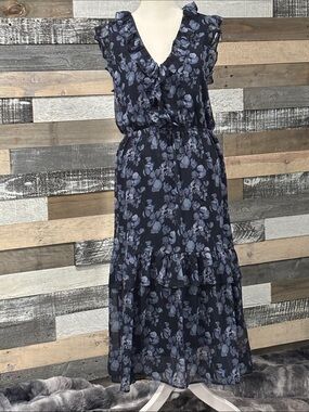 Banana republic Sleeveless Navy Floral Ruffle Midi Dress